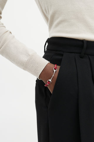 Gucci Red Leather & Silver Bracelet