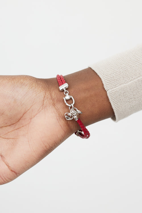 Gucci Red Leather & Silver Bracelet