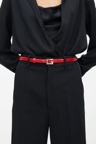 Gucci Red & Silver Patent G Buckle Belt