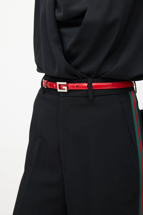 Gucci Red & Silver Patent G Buckle Belt