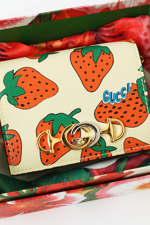 Gucci Strawberry Zumi Card Case on Chain
