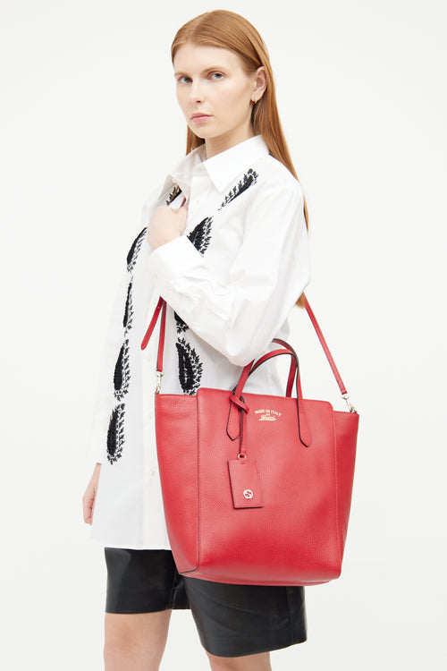 Gucci Red Swing Leather Tote Bag