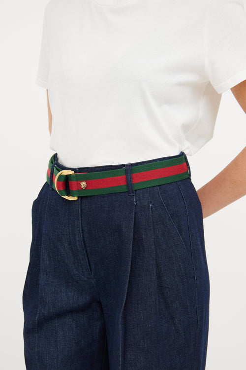 Gucci Red & Green Striped Web Belt