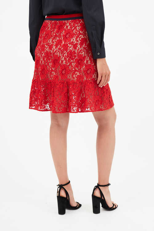 Gucci Red & Blue Lace Overlay Skirt
