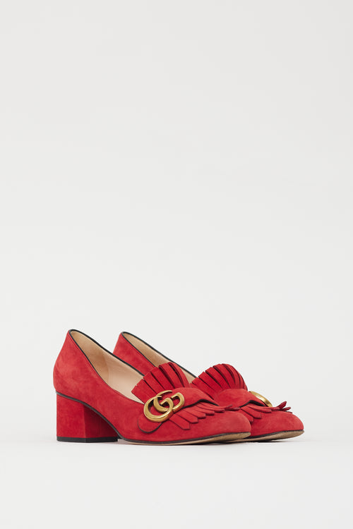 Gucci Red Suede Marmont Fringe GG Heel