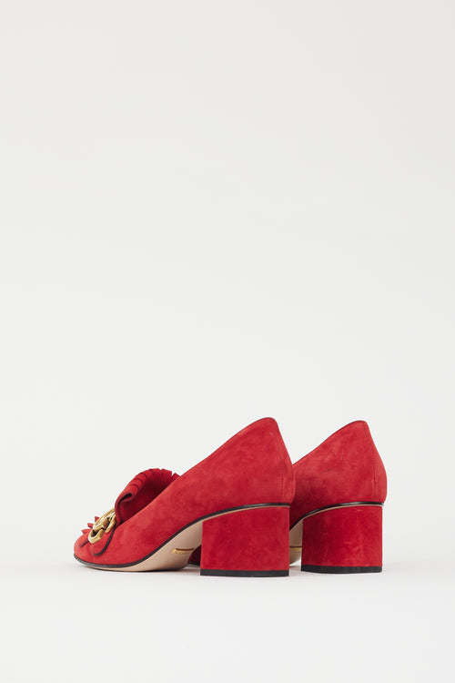 Gucci Red Suede Marmont Fringe GG Heel