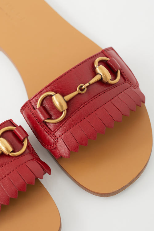 Gucci Red Leather Fringe Slide