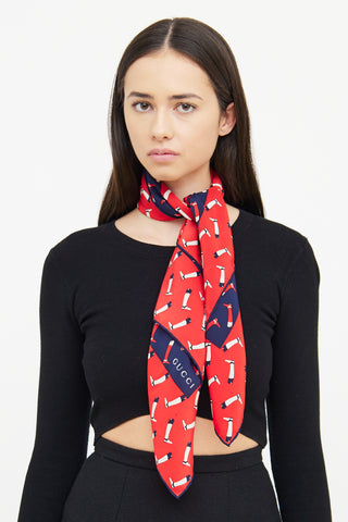 Gucci Red & Navy Riding Boot Silk Scarf