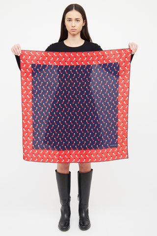 Gucci Red & Navy Riding Boot Silk Scarf