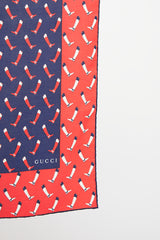 Gucci Red & Navy Riding Boot Silk Scarf
