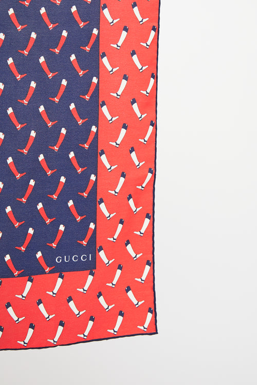 Gucci Red & Navy Riding Boot Silk Scarf