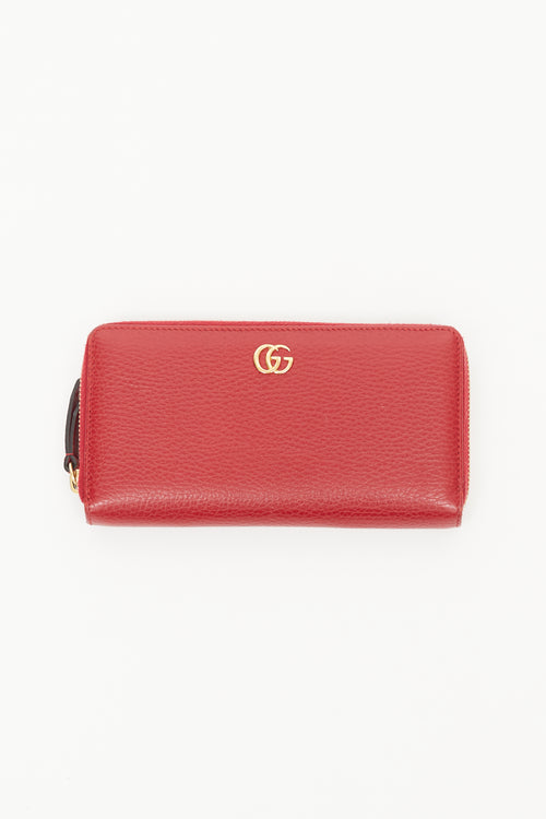 Gucci Red Zip Around Pebbled Leather Wallet