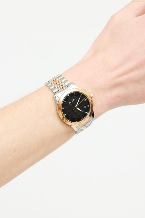 Gucci Silver & Gold G-Timeless Stainless Steel Watch