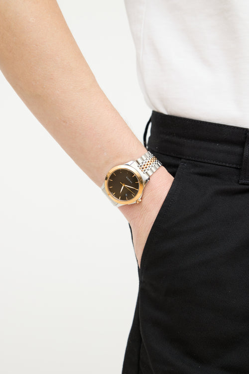 Gucci Silver & Gold G-Timeless Stainless Steel Watch