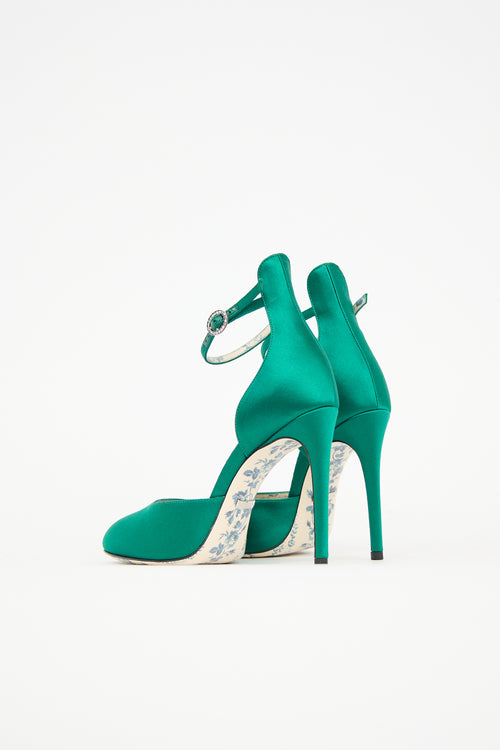 Gucci Satin Crystal Buckle Pump