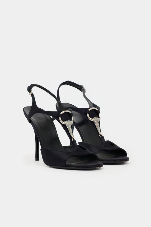 Gucci Satin Crystal Embellished Sandal