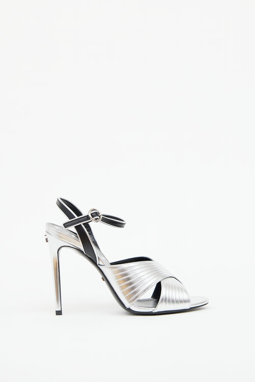 Gucci Silver Betsy Crossover Heeled Sandal