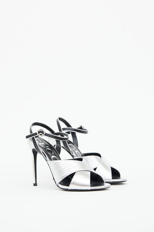 Gucci Silver Betsy Crossover Heeled Sandal