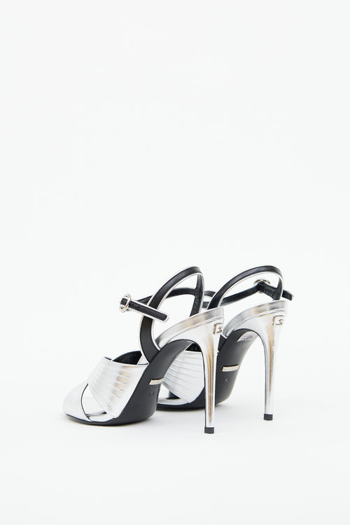 Gucci Silver Betsy Crossover Heeled Sandal