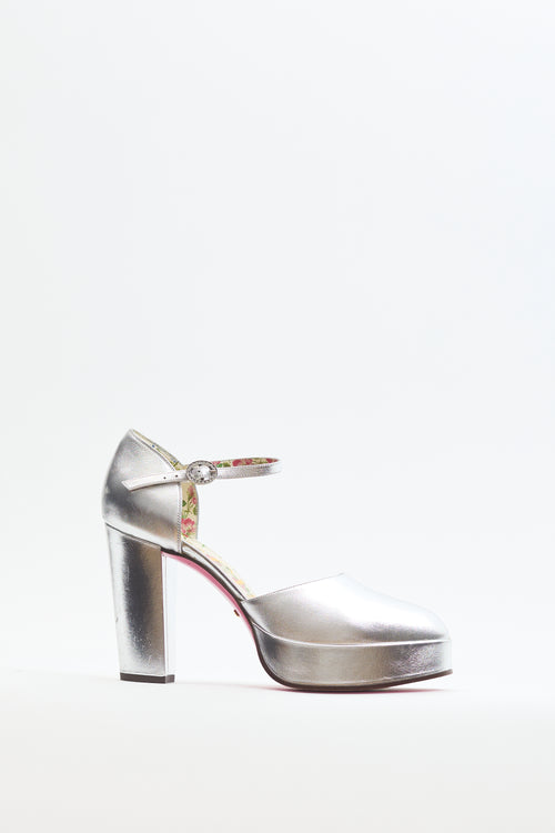 Gucci Silver Metallic Leather D'Orsay Platform Pump