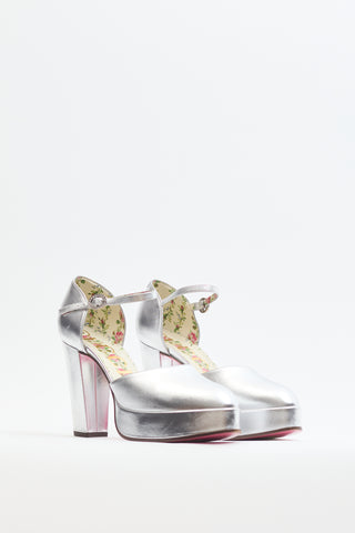Gucci Silver Metallic Leather D'Orsay Platform Pump