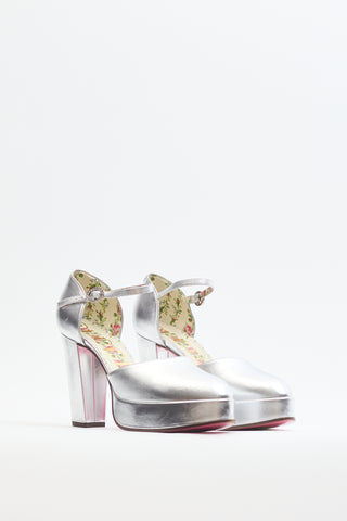 Gucci Silver Metallic Leather D'Orsay Platform Pump