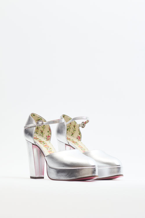 Gucci Silver Metallic Leather D'Orsay Platform Pump