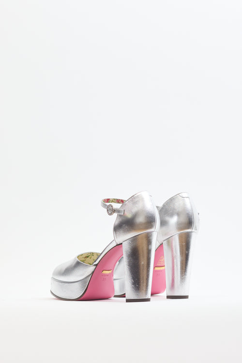 Gucci Silver Metallic Leather D'Orsay Platform Pump