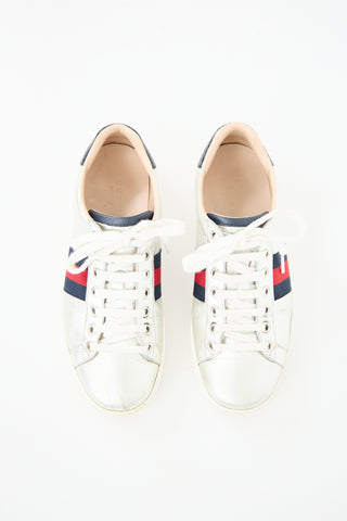 Gucci Silver Leather Ace Sneaker