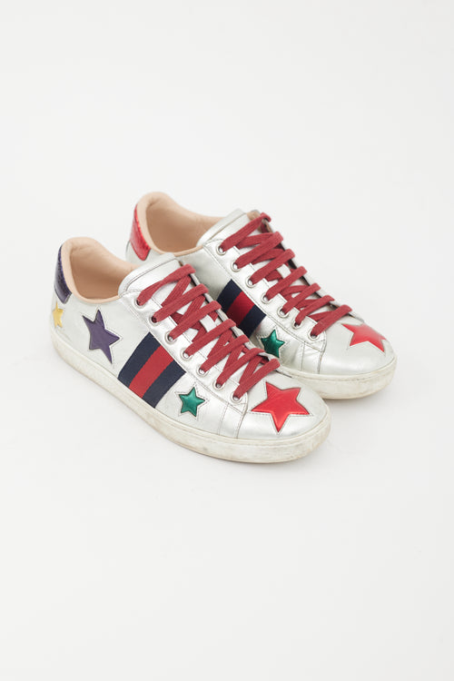 Gucci Silver Metallic Leather Star Ace Sneaker