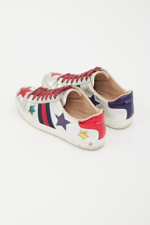 Gucci Silver Metallic Leather Star Ace Sneaker