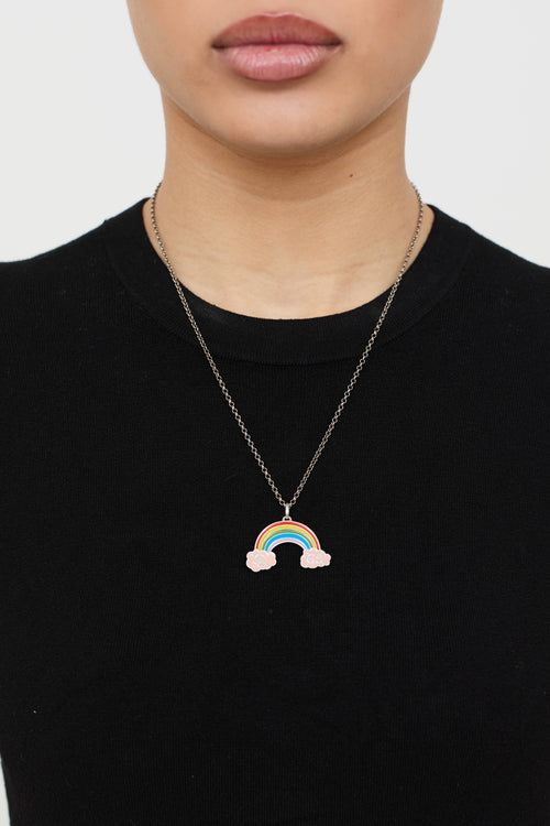 Gucci Sterling Silver Rainbow Logo Necklace