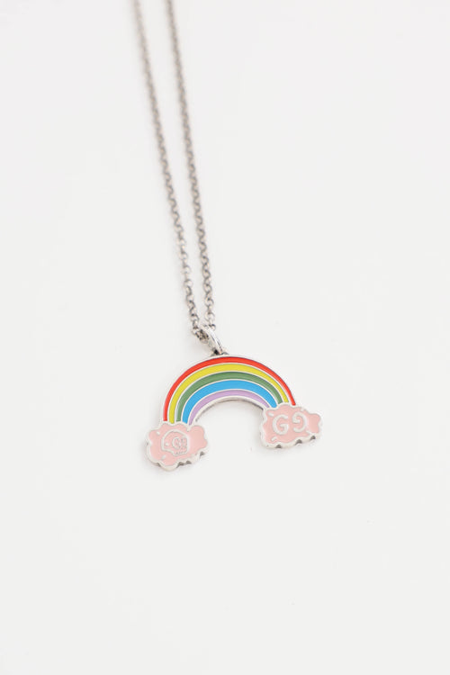 Gucci Sterling Silver Rainbow Logo Necklace