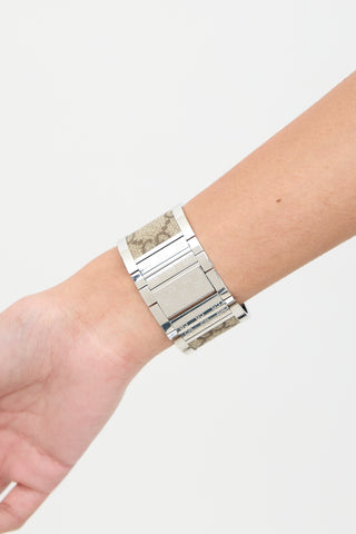 Gucci Silver Stainless Steel & Beige GG Canvas Twirl Watch