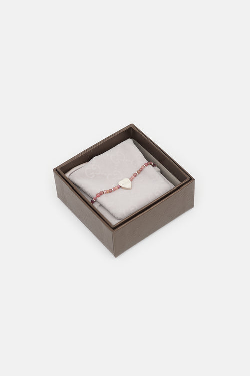 Gucci Sterling Silver Beaded Trademark Heart Bracelet