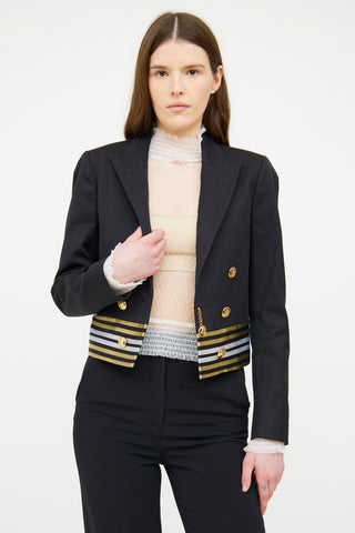 Gucci Black & Gold Stripe Cropped Blazer