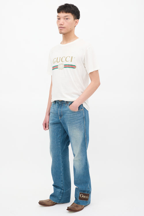 Gucci Stone Wash Logo Patch Flared Jeans