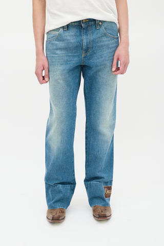 Gucci Stone Wash Logo Patch Flared Jeans