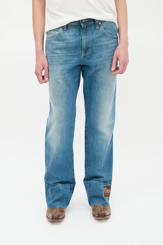 Gucci Stone Wash Logo Patch Flared Jeans