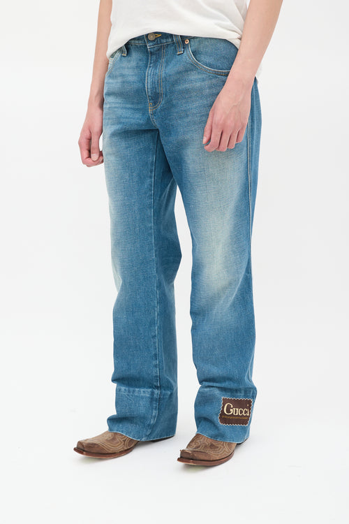 Gucci Stone Wash Logo Patch Flared Jeans