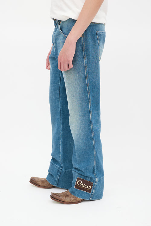 Gucci Stone Wash Logo Patch Flared Jeans