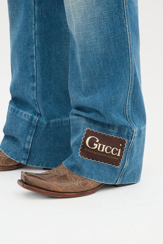 Gucci Stone Wash Logo Patch Flared Jeans