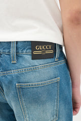 Gucci Stone Wash Logo Patch Flared Jeans