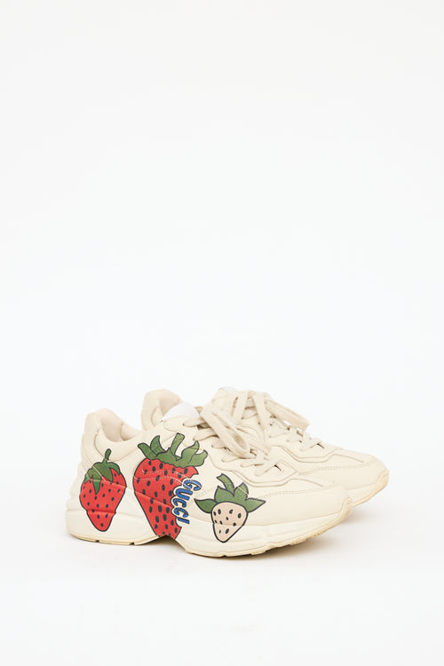 Gucci Beige & Multicolour Leather Rhyton Strawberry Sneaker