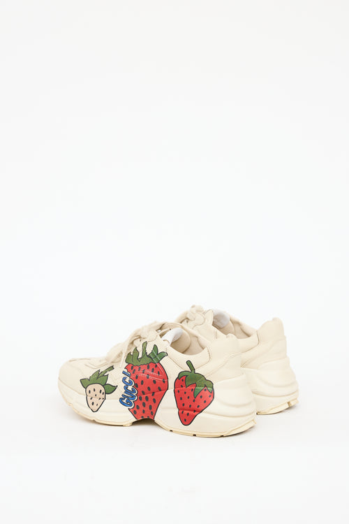 Gucci Beige & Multicolour Leather Rhyton Strawberry Sneaker