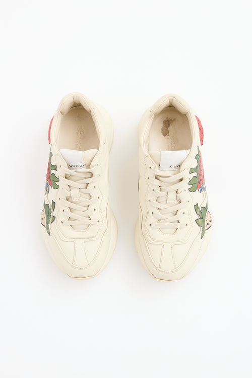 Gucci Beige & Multicolour Leather Rhyton Strawberry Sneaker
