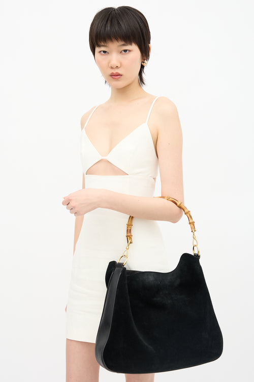 Gucci Suede Bamboo Two Way Bag