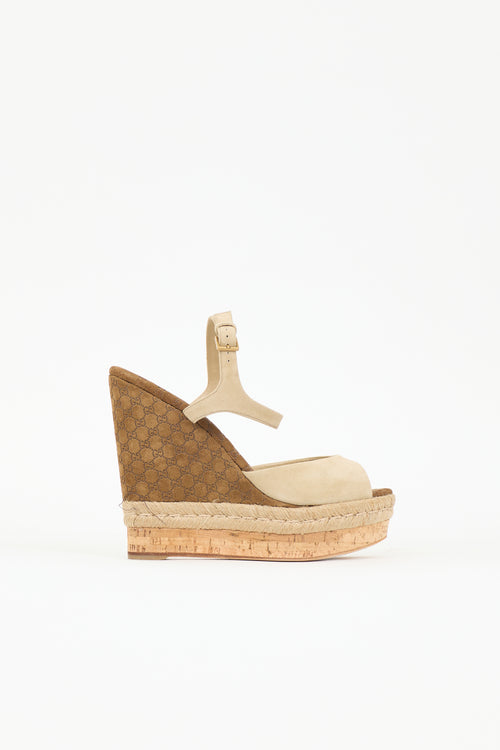 Gucci Suede Guccissima Wedge Sandal