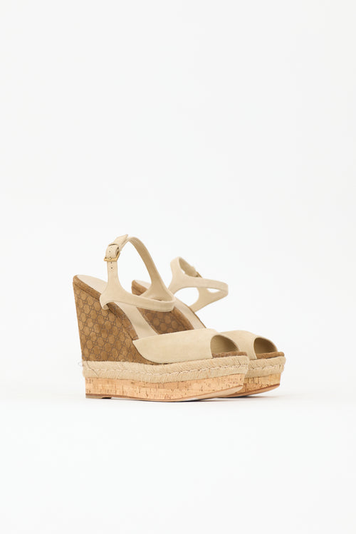 Gucci Suede Guccissima Wedge Sandal