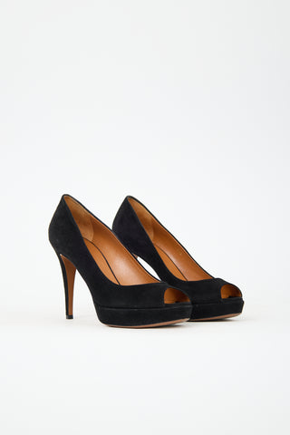 Gucci Suede Peep Toe Pump